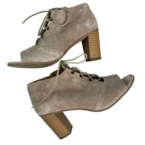 Susina Taupe Suede Peep Toe Lace-Up Block Heel Booties Size 9 - Picture 8 of 12